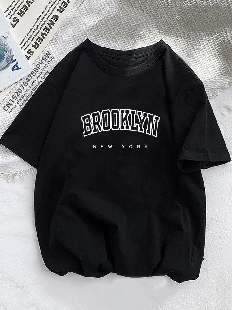 Brooklyn Letter Print Casual Graphic Tee