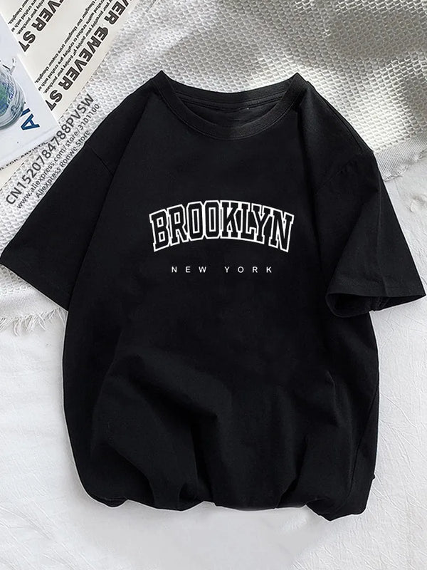Brooklyn Letter Print Casual Graphic Tee